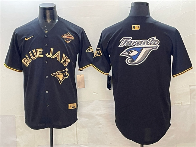 Men's Black Gold Toronto Blue Jays Team Big Logo 2025 American League Champions Limited Stitched Baseball Jersey